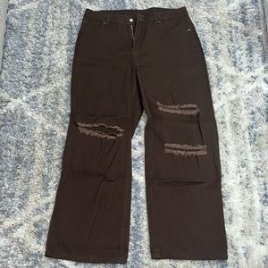 SHEIN Curve Brown Ripped Flare Pants 💗✨